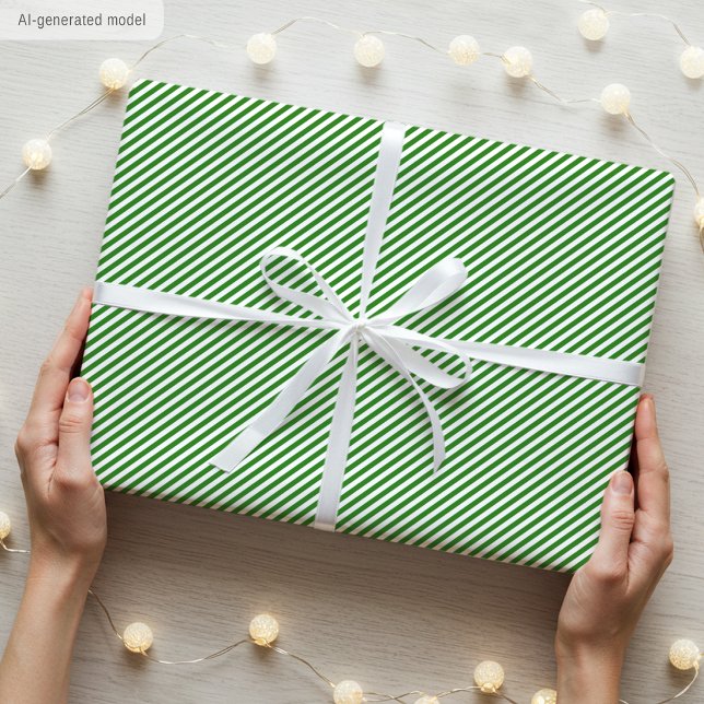 Papel De Presente Padrão Listrado Fino Verde Branco Elegante Simples (Criador carregado)