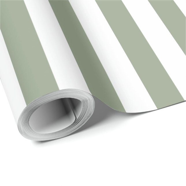 Papel De Presente Padrão Listrado Simples de Verde e Branco Salvia (Ponta do rolo)