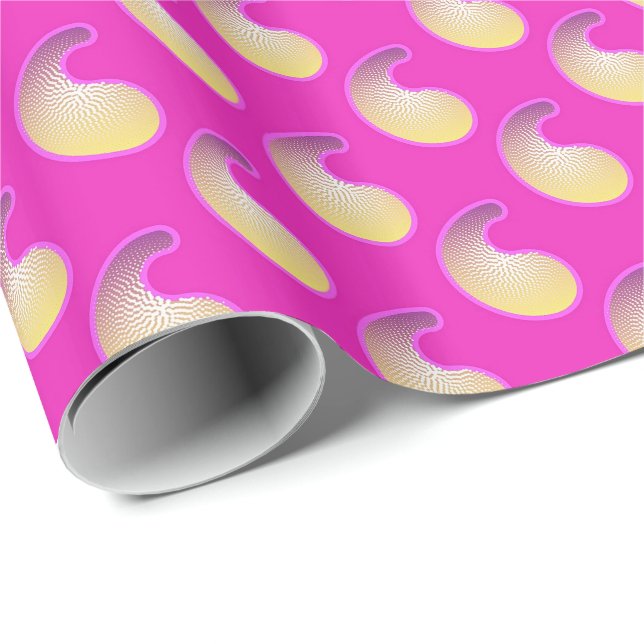 Papel De Presente Padrão magenta e dourado paisley (Ponta do rolo)