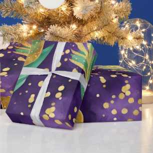 Papel De Presente Padrão Mardi Gras em Roxo, Verde e Dourado