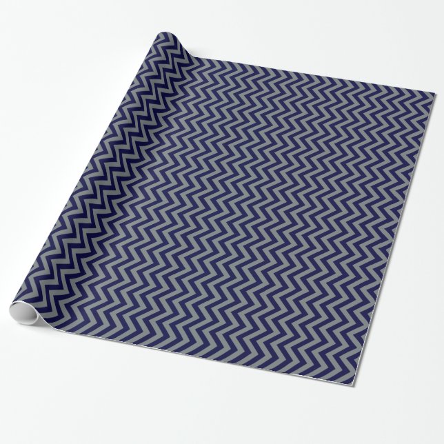 Papel De Presente Padrão marinho Azul, Carvão Grande Chevron ZigZag (Desenrolado)