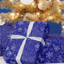 Papel De Presente Padrão marinho de doodle azul no Natal