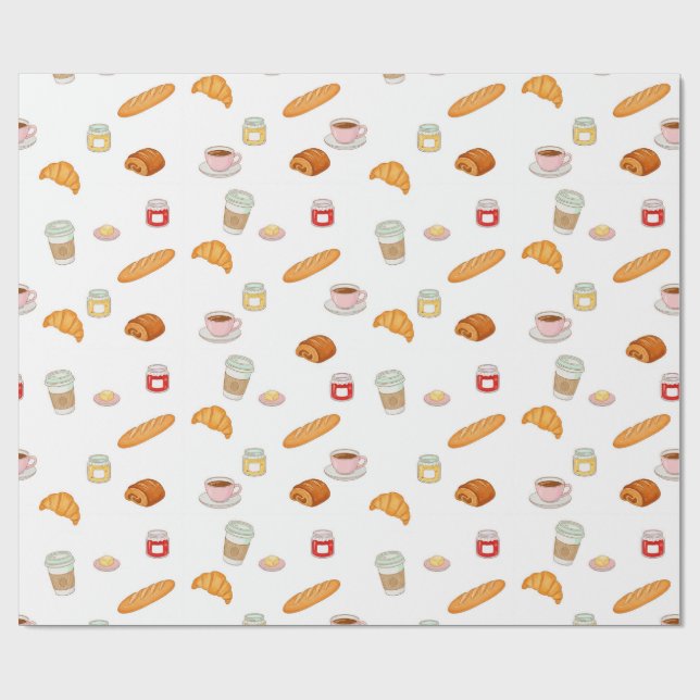Papel De Presente Padrão Matinal de Padaria Francesa (Aberto)