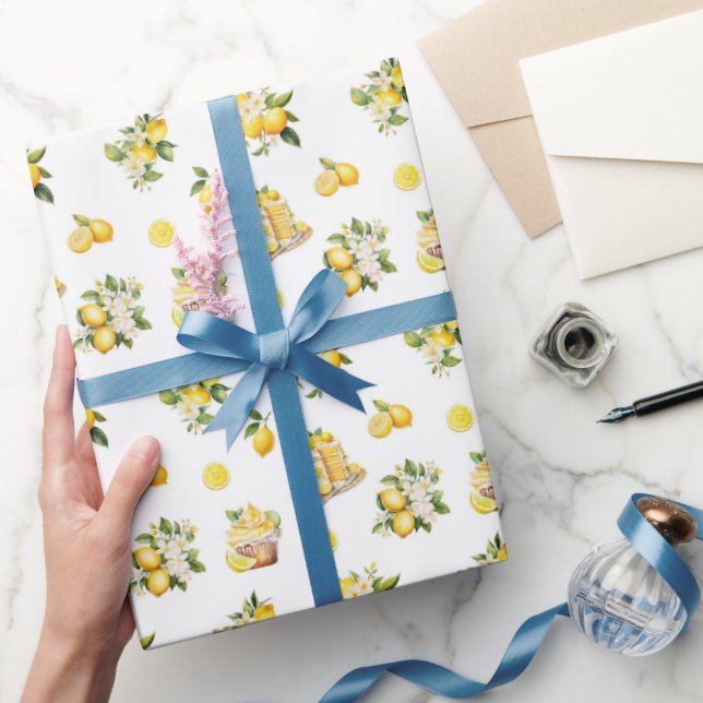 Papel De Presente Padrão mediterrânico de limão de Verão (Presentear)