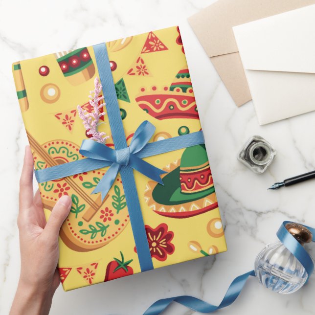 Papel De Presente Padrão Mexicano Cinco De Mayo (Presentear)
