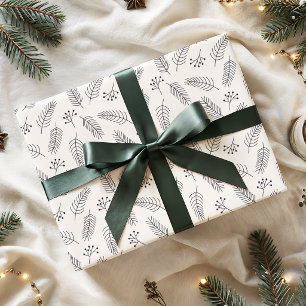 Papel De Presente Padrão Minimalista de Natal Ramos de Pinheiro de I