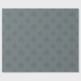 Papel De Presente Padrão Minimalista de Palmeira Azul Cinza Tropical