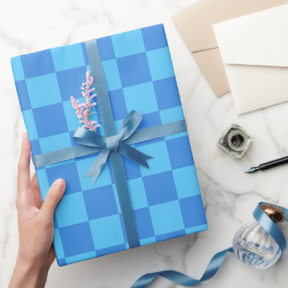 Papel De Presente Padrão Minimalista Moderno Preppy Xadrez Azul