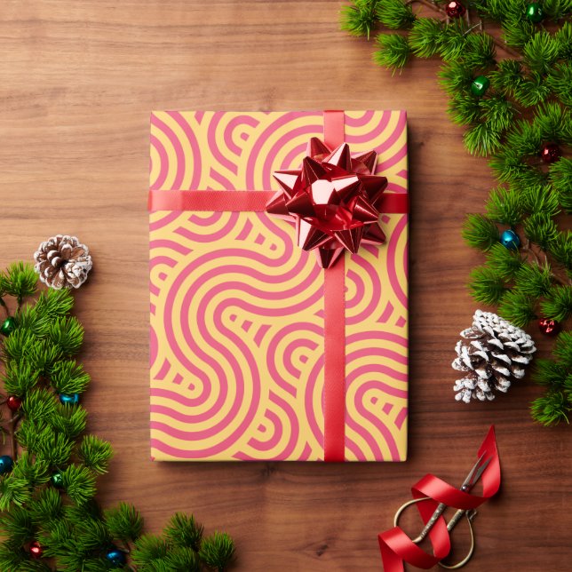 Papel De Presente Padrão Mínimo Amarelo Geométrico Rosa (Presente de Natal)