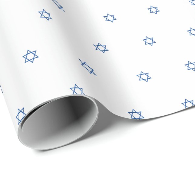 Papel De Presente Padrão mínimo azul de Magen David moderno (Ponta do rolo)