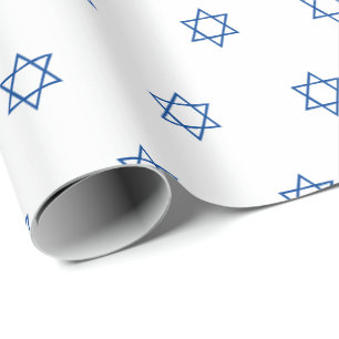 Papel De Presente Padrão mínimo azul Magen David Hanukkah