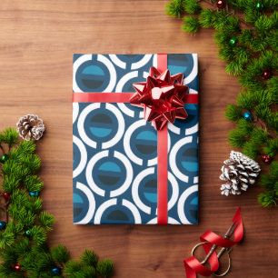 Papel De Presente Padrão Mínimo Branco Azul Círculos