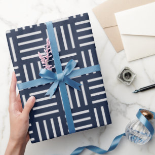 Papel De Presente Padrão Mínimo Branco Azul de Cubos