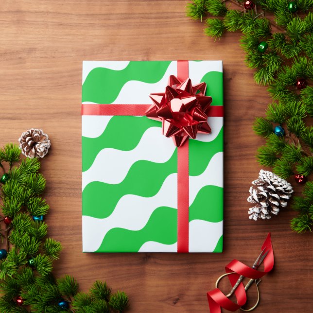 Papel De Presente Padrão Mínimo Branco Verde Olhos Verdes (Presente de Natal)