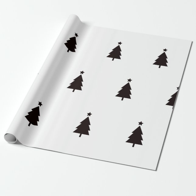 Papel De Presente Padrão Mínimo de Árvores de Natal Pretas (Desenrolado)