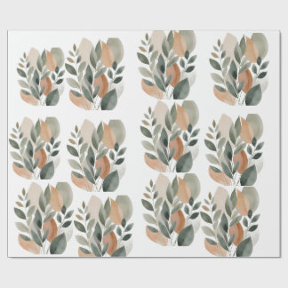 Papel De Presente Padrão Mínimo de Folhas Botânicas
