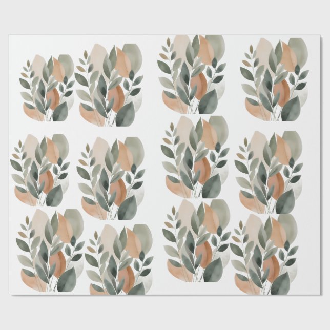 Papel De Presente Padrão Mínimo de Folhas Botânicas (Aberto)