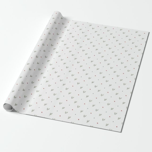 Papel De Presente Padrão Mínimo de Natal, Pinheiro Escandinavo (Desenrolado)