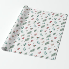 Papel De Presente Padrão Mínimo de Natal, Pinheiro & Frutas
