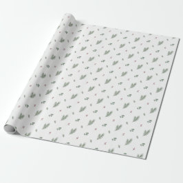 Papel De Presente Padrão Mínimo de Natal, Pinheiro, Frutas