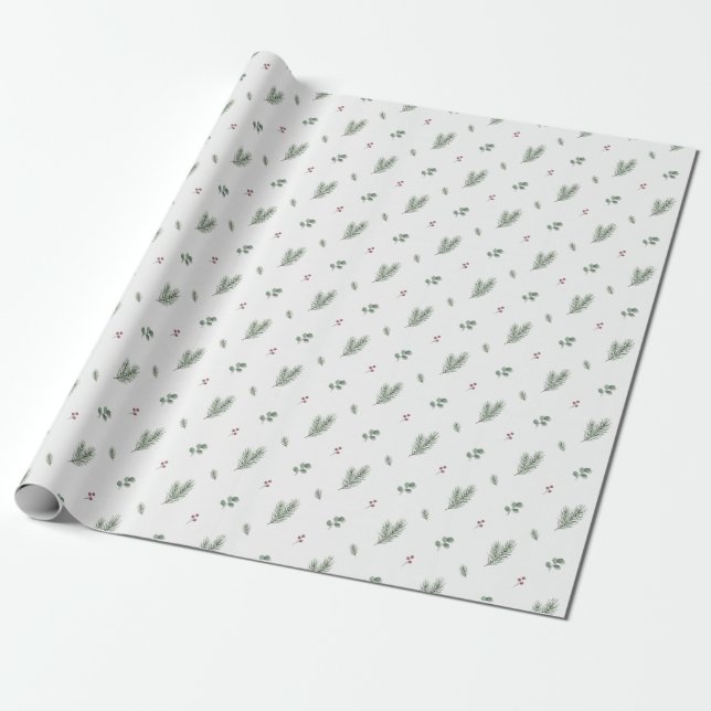 Papel De Presente Padrão Mínimo de Natal, Pinheiro, Frutas (Desenrolado)