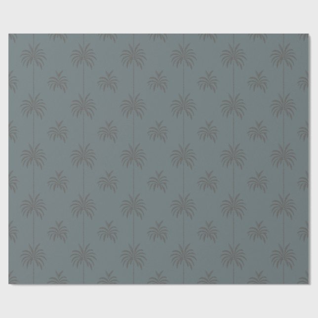 Papel De Presente Padrão Mínimo de Palmeira Azul Cinza Tropical (Aberto)