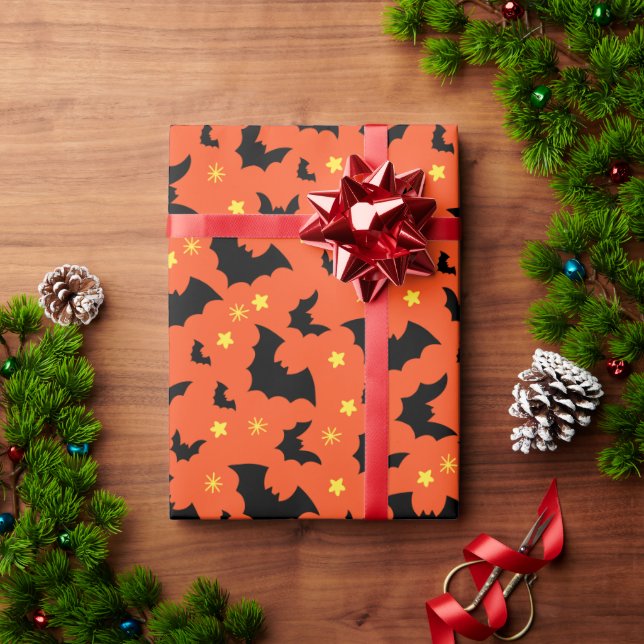Papel De Presente Padrão Mínimo Negro Laranja Halloween (Presente de Natal)