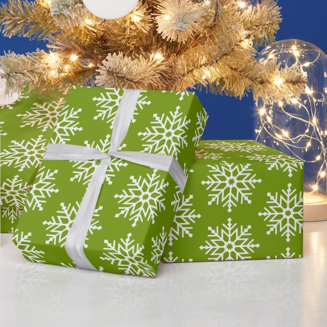 Papel De Presente Padrão mínimo verde de floco de neve de Natal bran (Feriados)