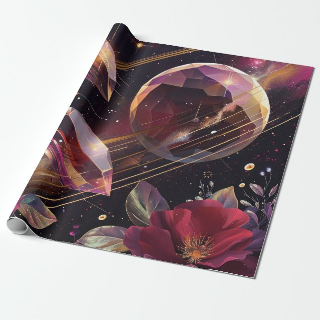 Papel De Presente Padrão Místico Celestial Boho Ametista (Desenrolado)