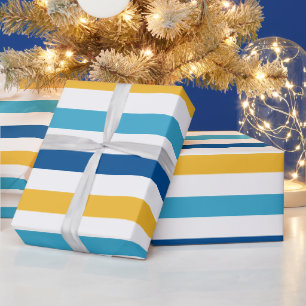 Papel De Presente Padrão moderno azul de listras brancas amarelas Ha