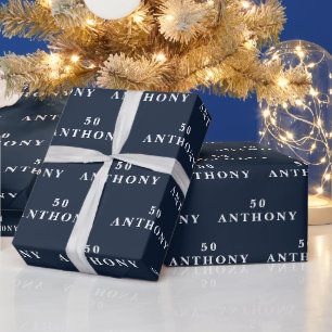 Papel De Presente Padrão Moderno Azul do Nome da Festa de aniversári