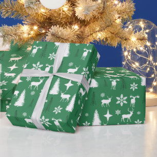 Papel De Presente Padrão Moderno da Floresta Branca de Veados