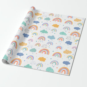 Papel De Presente Padrão moderno de arco-íris e nuvens