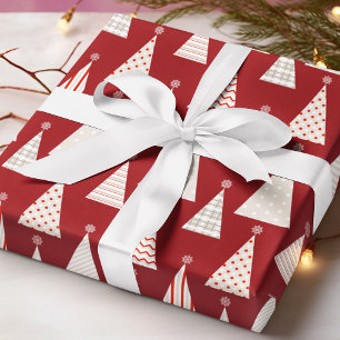 Papel De Presente Padrão Moderno de Árvore de Natal Geométrica Verme