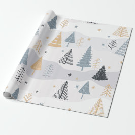 Papel De Presente Padrão Moderno de Árvore de Pinheiro Boho de Inver