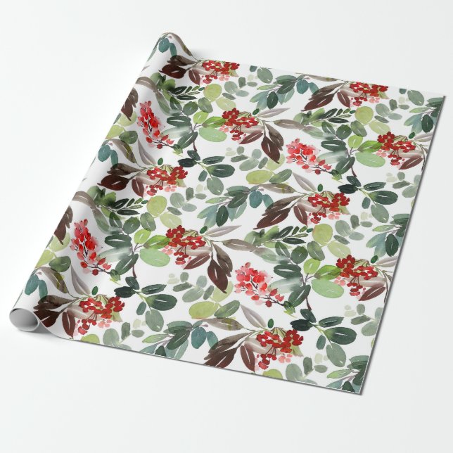 Papel De Presente Padrão Moderno de Azevinho de Natal (Desenrolado)