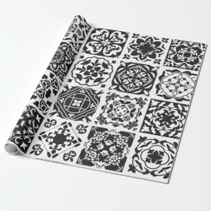 Papel De Presente Padrão moderno de Azulejo geométrico preto e branc