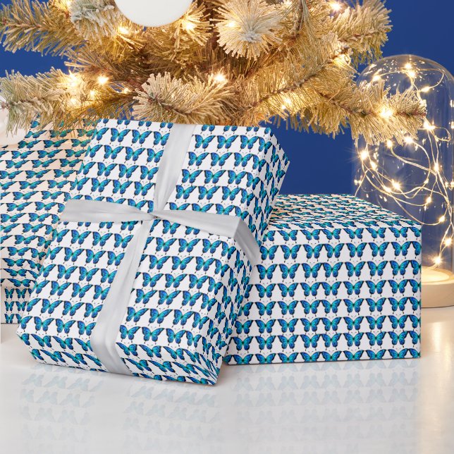 Papel De Presente Padrão Moderno de Borboleta Azul e Preto (Feriados)