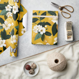 Papel De Presente Padrão Moderno de Borboleta Floral de Limão Cítric