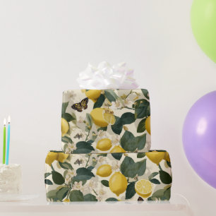 Papel De Presente Padrão Moderno de Borboleta Floral de Limão Cítric