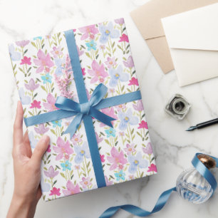 Papel De Presente Padrão Moderno de Flores Silvestres em Aquarela