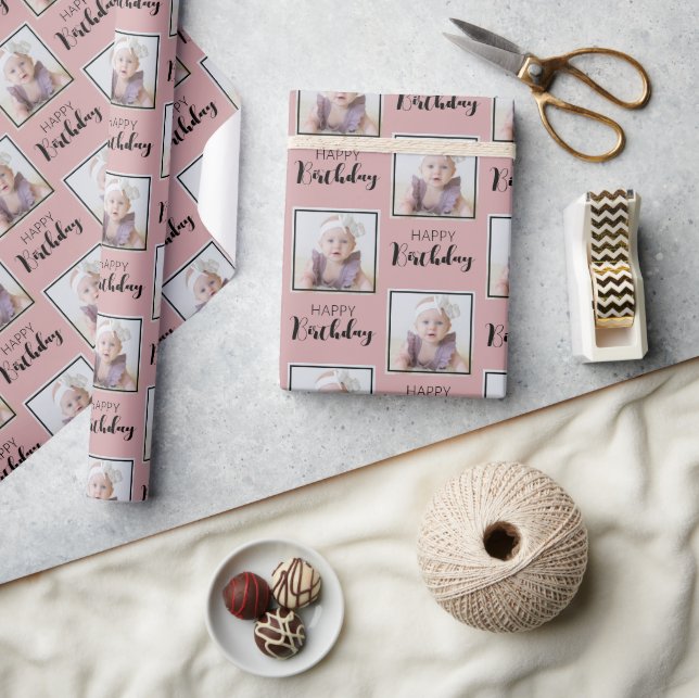 Papel De Presente Padrão Moderno de Foto Personalizada de Aniversári (Artesanato)