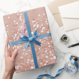 Papel De Presente Padrão Moderno de Glitter Fino em Rosa Dourado Min