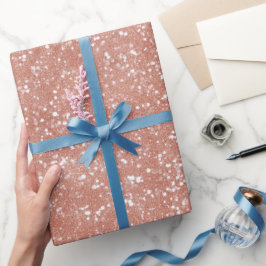 Papel De Presente Padrão Moderno de Glitter Fino em Rosa Dourado Min