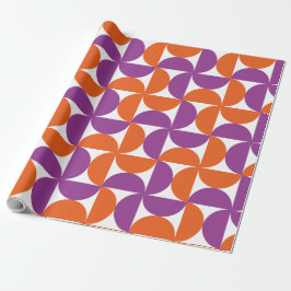 Papel De Presente Padrão Moderno de Meio século Laranja e Roxo
