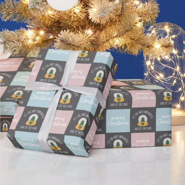 Papel De Presente Padrão moderno de Natal rosa e azul (Feriados)