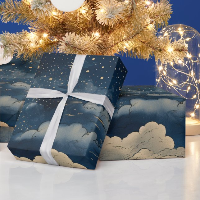 Papel De Presente Padrão Moderno de Noite Estrelada Sem Olhos (Feriados)