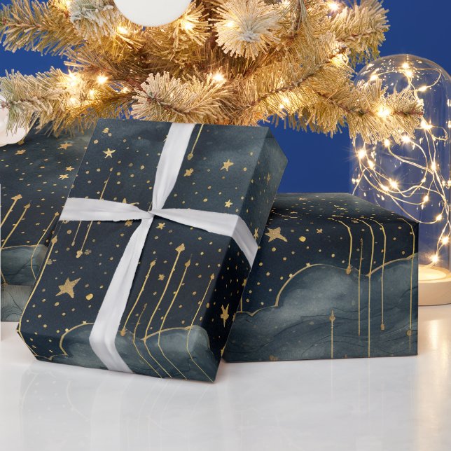 Papel De Presente Padrão Moderno de Noite Estrelada Sem Olhos (Feriados)