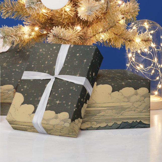 Papel De Presente Padrão Moderno de Noite Estrelada Sem Olhos (Feriados)