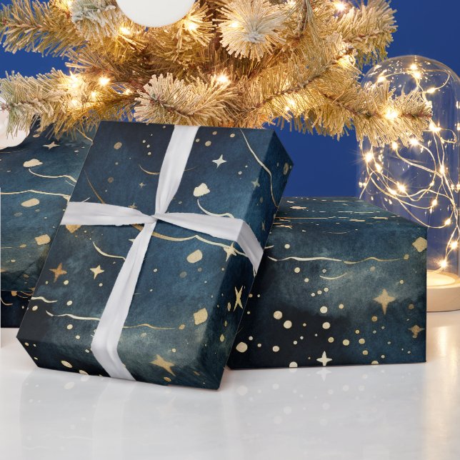 Papel De Presente Padrão Moderno de Noite Estrelada Sem Olhos (Feriados)